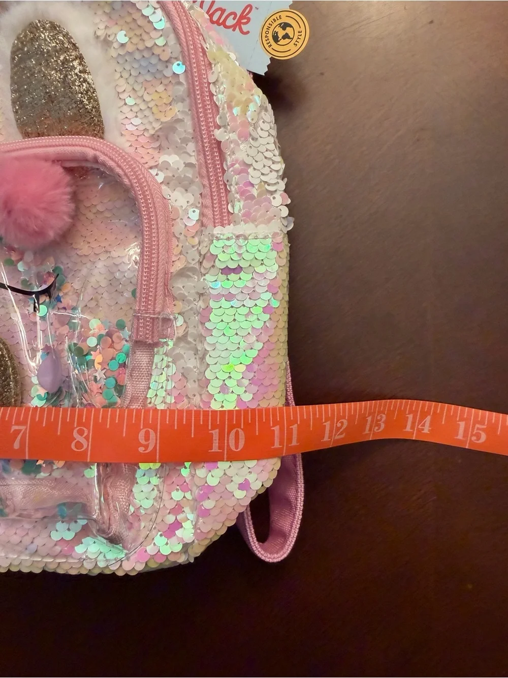 Cat & Jack Pink Iridescent Sequin Llama Backpack with Gold Accents